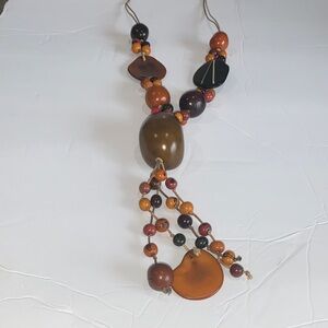 Fashion Jewelry Brown and Orange Beaded Necklace